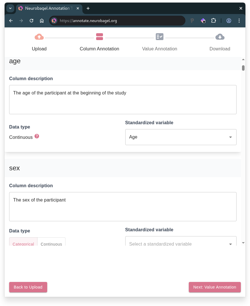 Annotation tool column annotation step screenshot