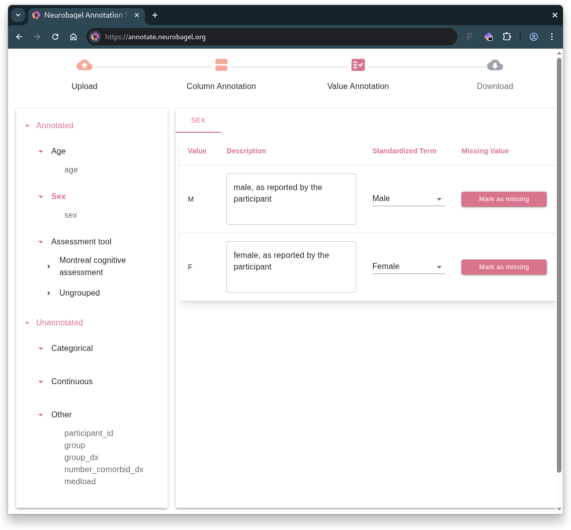 Annotation tool value annotation step screenshot